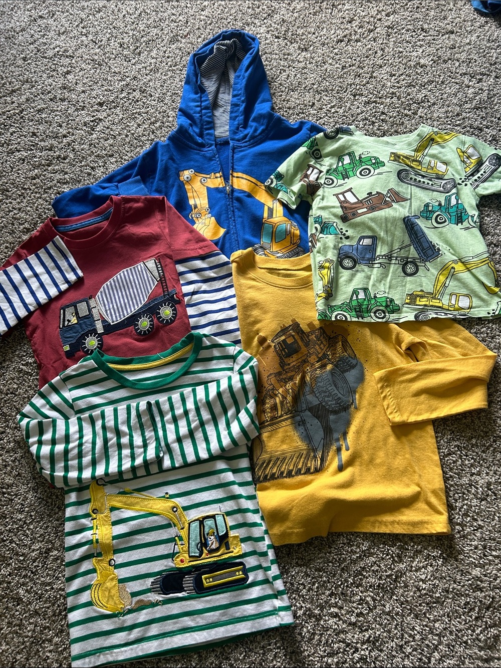Kids' Construction Graphic Long-Sleeve & Hoodie Tops - Yellow, Blue, Green, Red